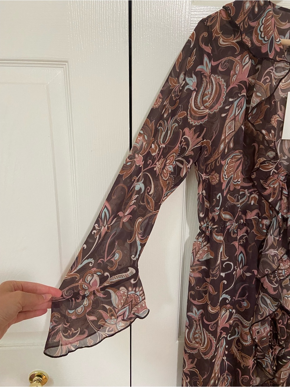 Aritzia Wilfred NWT Mina Floral Ruffle Bow Tie Shear Midi Dress Size Medium - Picture 5 of 10